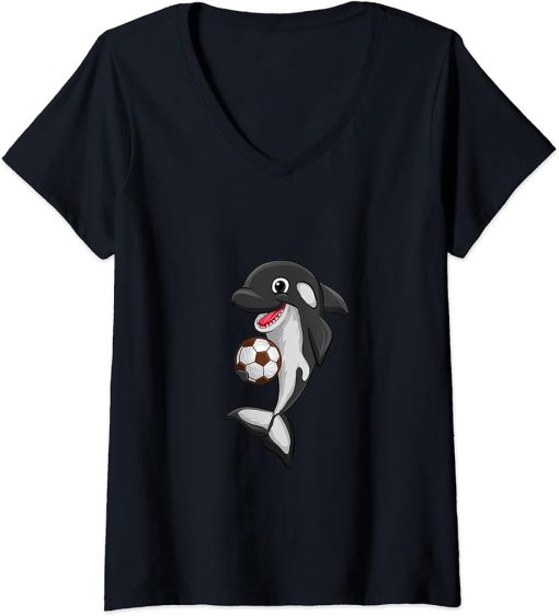 Womens Soccer ball Love Killer Whale Orca Lover Animal Womens V-Neck T-Shirt