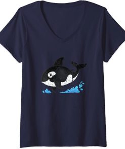 Womens Men Women Cool Baby Ocean Orca Killer Whale Cute Orcas V-Neck T-Shirt