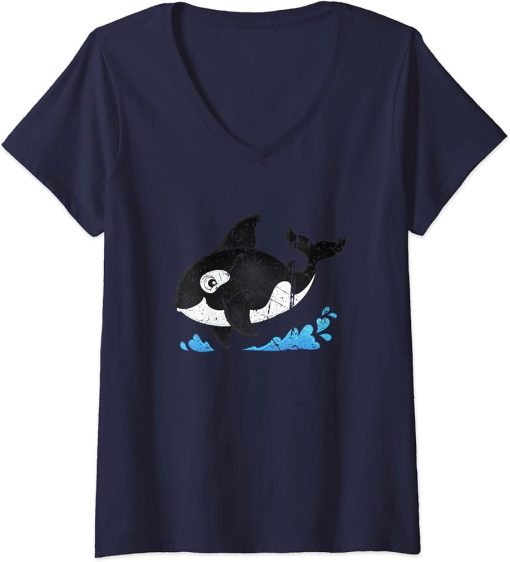 Womens Men Women Cool Baby Ocean Orca Killer Whale Cute Orcas V-Neck T-Shirt