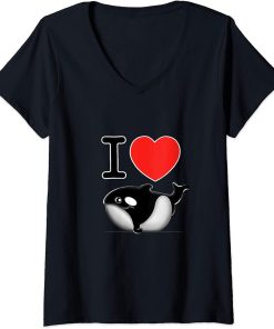 Womens Orca Killer Whale Chubby Cute I Love Orcas"s V-Neck T-Shirt