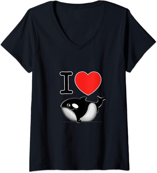 Womens Orca Killer Whale Chubby Cute I Love Orcas"s V-Neck T-Shirt