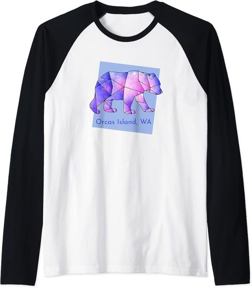 Orcas Island Galaxy Bear Abstract Geometrical Animal Stars Raglan Baseball Tee