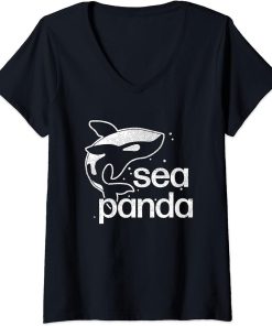 Womens Sea Panda - Funny Saying Ocean Beach Cute Orca Whale Dolphin V-Neck T-Shirt