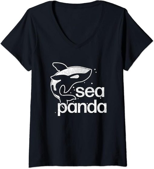 Womens Sea Panda - Funny Saying Ocean Beach Cute Orca Whale Dolphin V-Neck T-Shirt