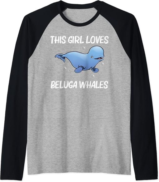 Cool Beluga Whale For Girls Kids Orca Whales Save The Ocean Raglan Baseball Tee